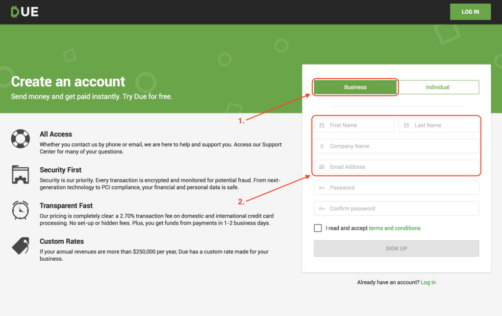 How to Signup and use Due Invoicing 